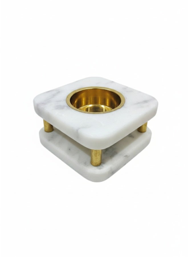 فيندكس مبخرة فاخرة من الرخام الأبيض والنحاس الذهبي - مبخرة عود وبخور فاخرة - حامل بخور أنيق لتزيين المنزل والتأمل وتقديمه كهدية - Image 2